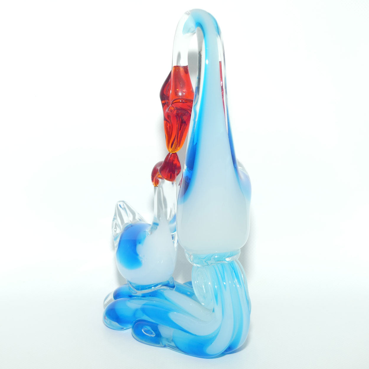 Large Blown Glass Mother and Chick | Birds figure | Azure Blue and Moonstone