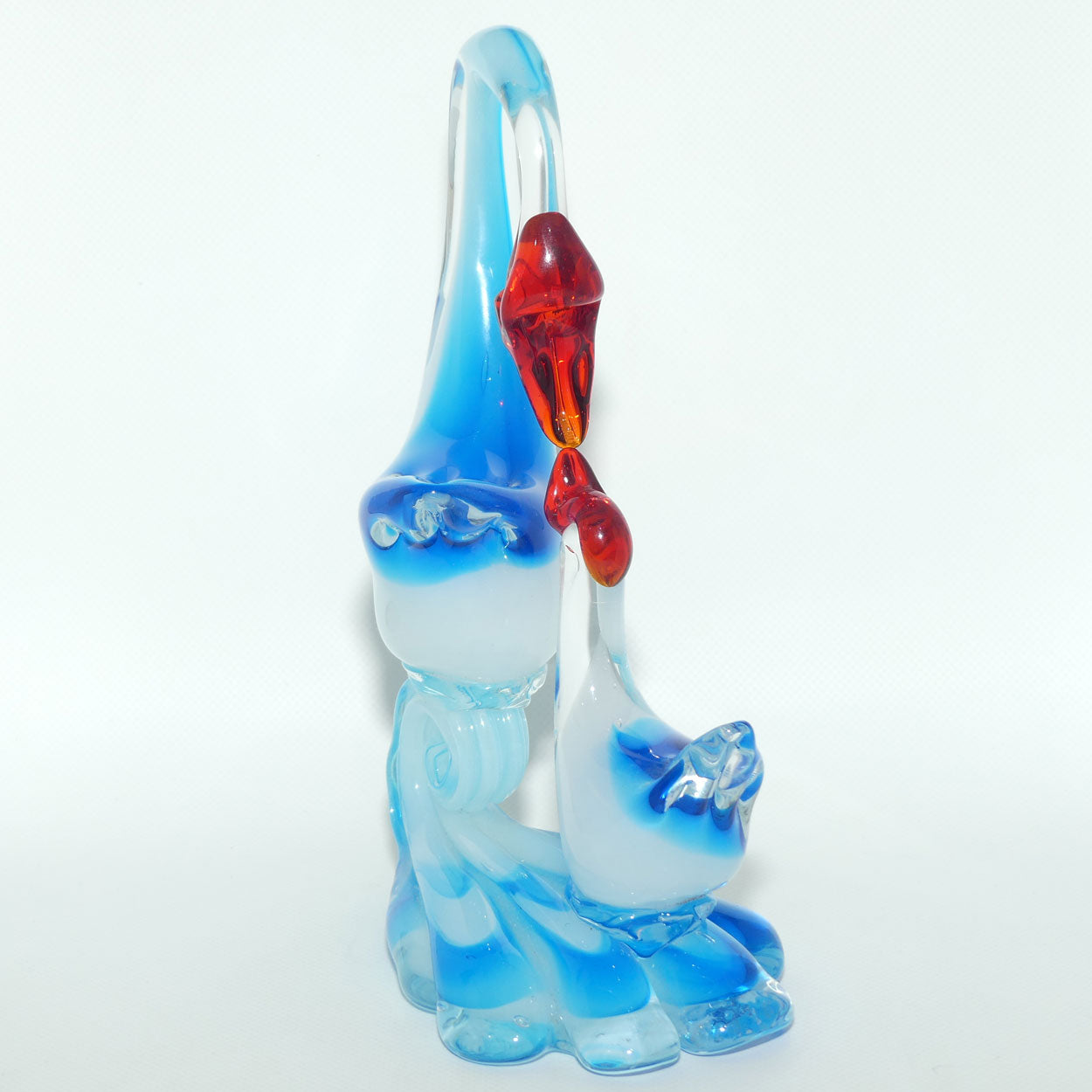 Large Blown Glass Mother and Chick | Birds figure | Azure Blue and Moonstone