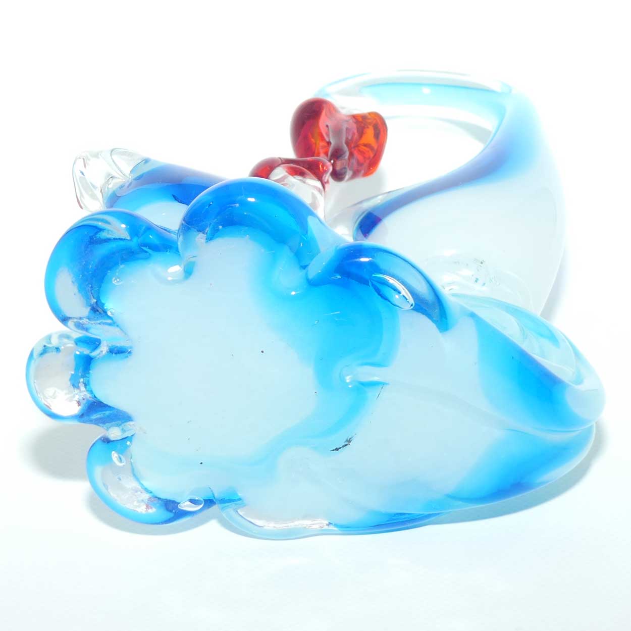 Large Blown Glass Mother and Chick | Birds figure | Azure Blue and Moonstone