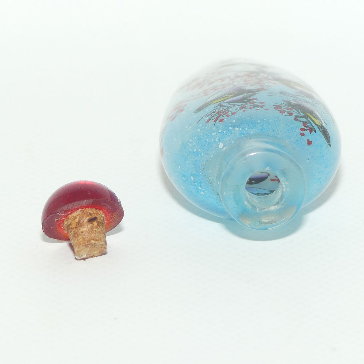 Chinese Reverse Painted Snuff bottle | Birds and Blue Sky | Red Stopper