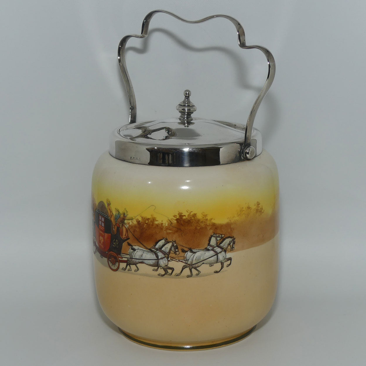Royal Doulton Coaching Days biscuit barrel | high EP lid and handle D2716