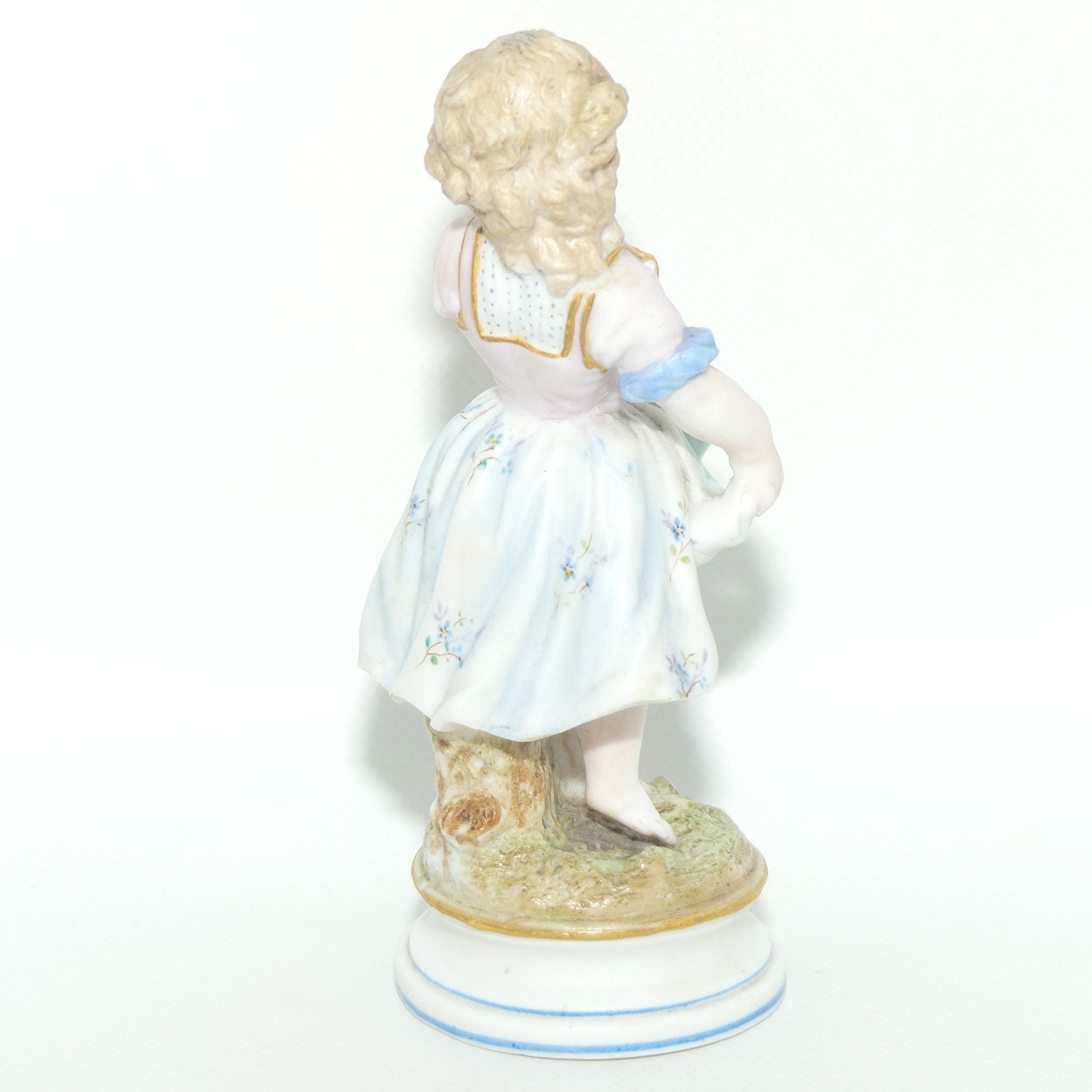 German Bisque Girl with Floral decorated dress and Gilt Decor c.1900