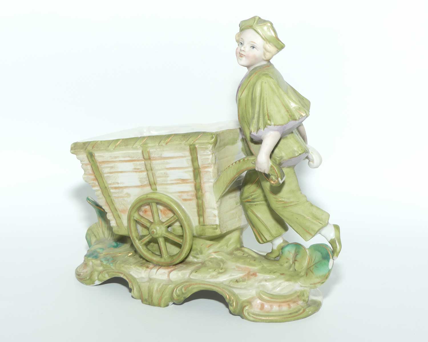 Victorian Bisque trough | Boy pushing Cart | minor fault
