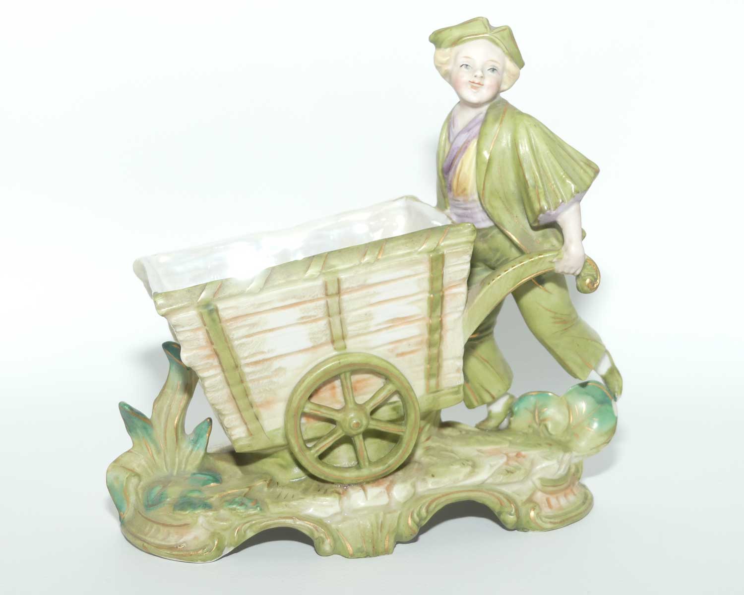 Victorian Bisque trough | Boy pushing Cart | minor fault