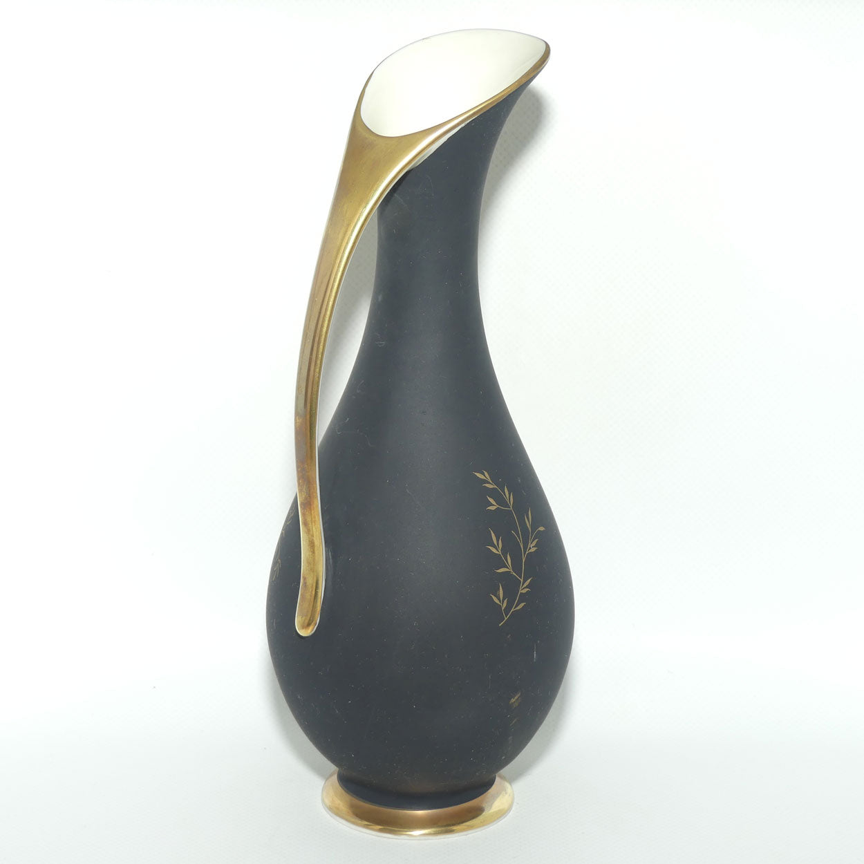 Royal Porzellan Bavaria KM Germany tall jug | Matt Black and Decorated with a Rose