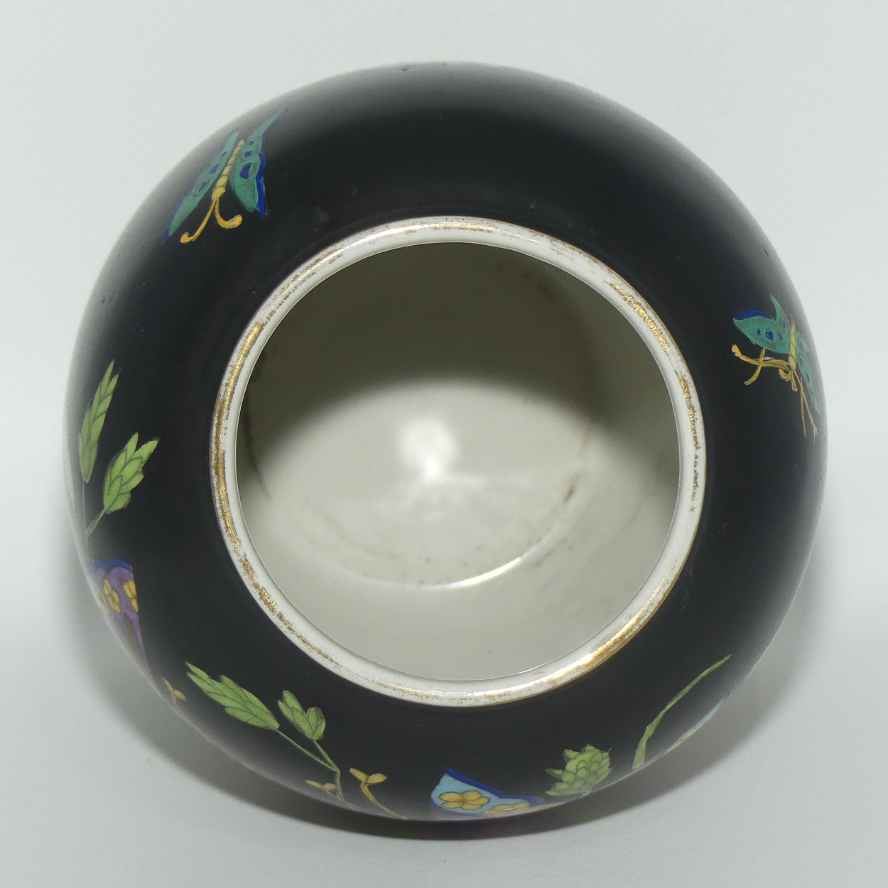 Cetem ware Maling Butterfly and Floral pattern on Black Ground vase