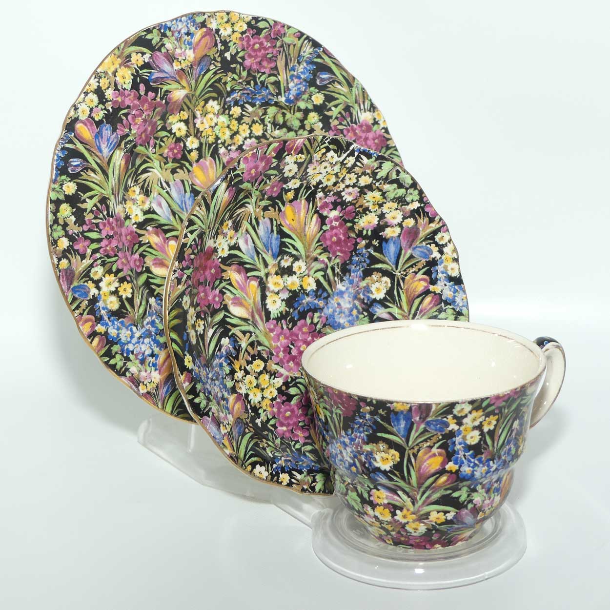 Royal Winton Black Crocus Chintz trio