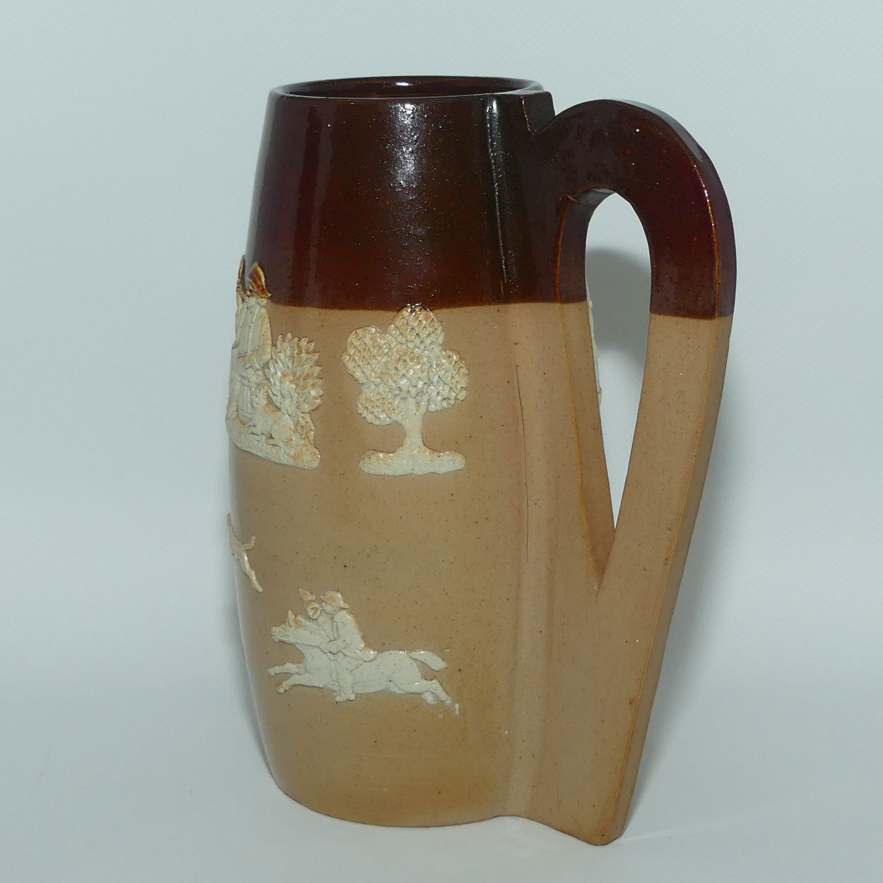 Doulton Lambeth Harvest Hunting barrel shape ale tankard | Ye Black Jack | Made for John Mortlock, London