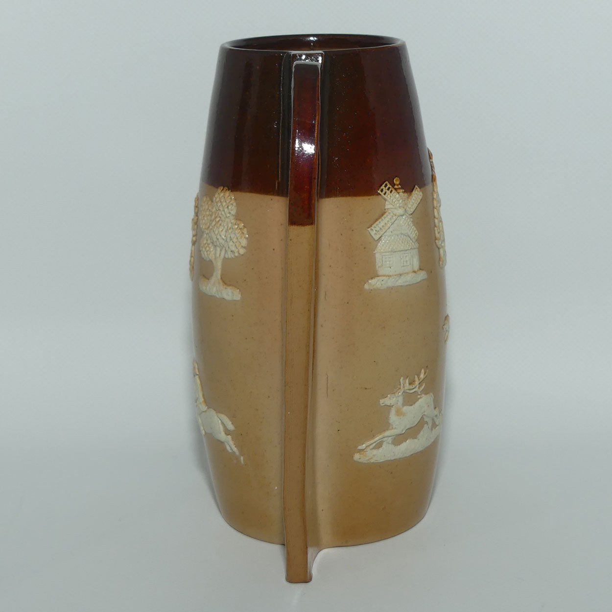 Doulton Lambeth Harvest Hunting barrel shape ale tankard | Ye Black Jack | Made for John Mortlock, London