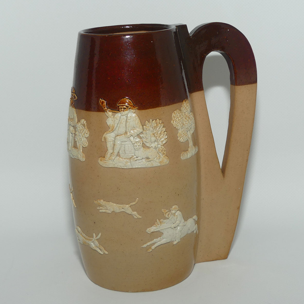 Doulton Lambeth Harvest Hunting barrel shape ale tankard | Ye Black Jack | Made for John Mortlock, London