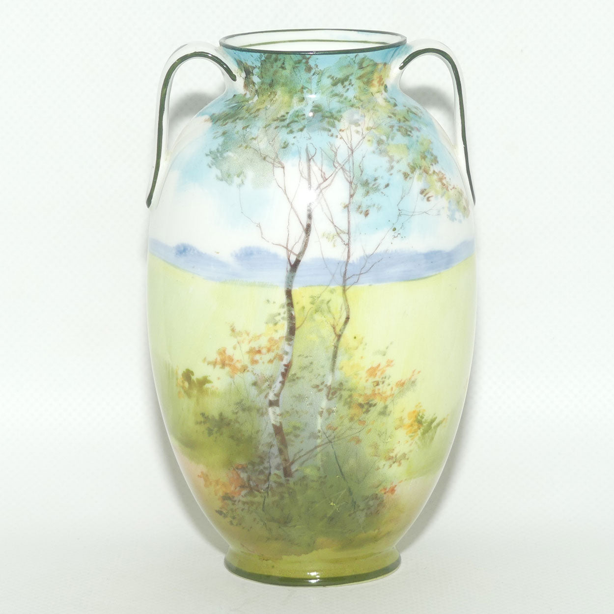 Royal Doulton Coaching Days twin handle vase E2768 | Family Waving | rare Blue Sky variation