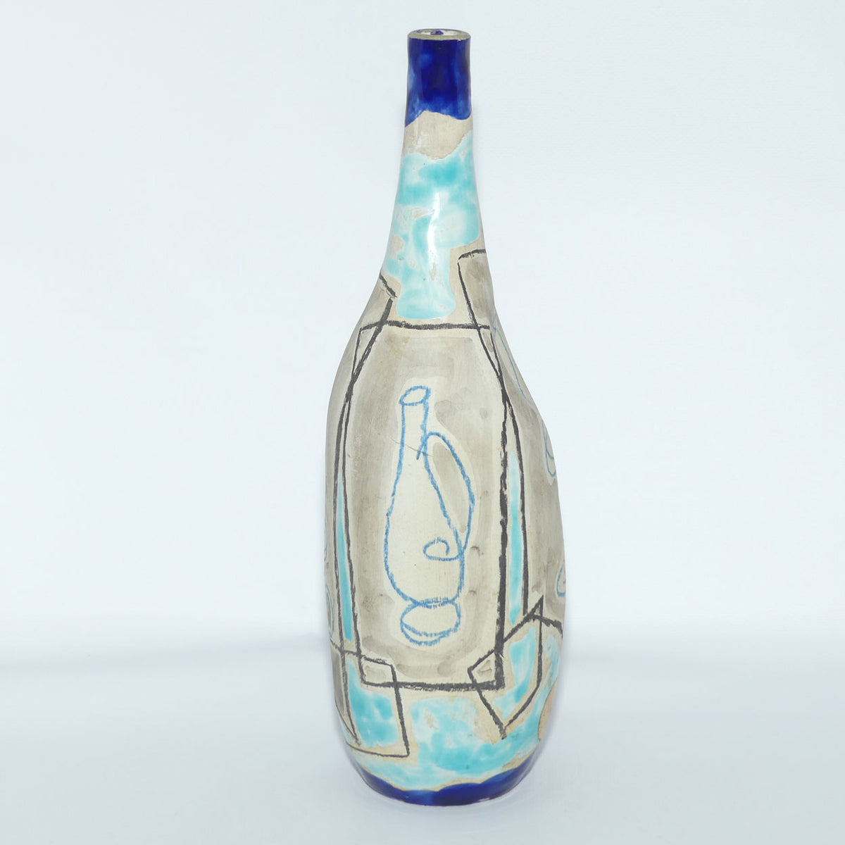 Marcello Fantoni Italy Vase or Lamp Base | Blue Abstract design | Mid Century Design