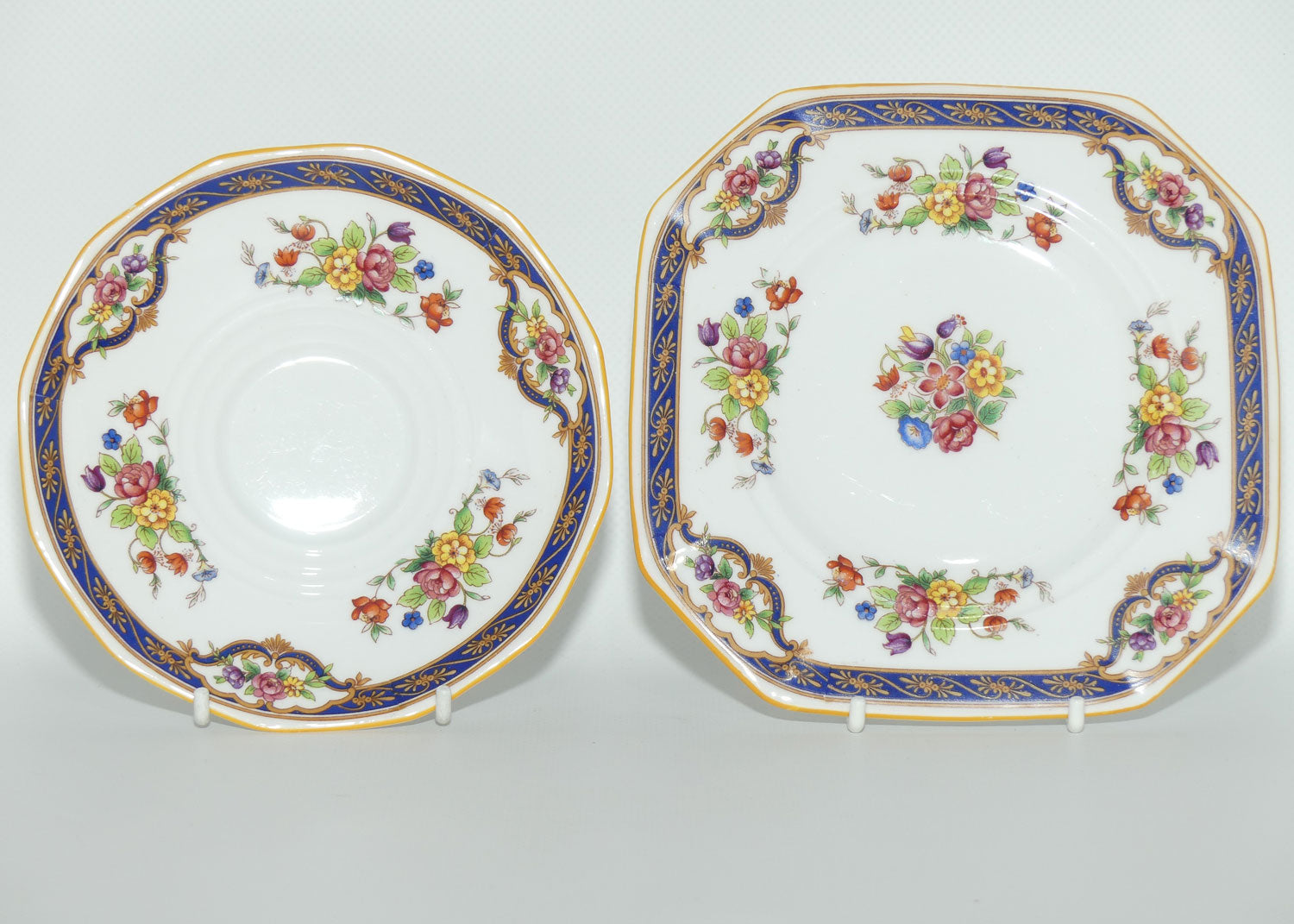 Tuscan Bone China fine tea trio | Blue Border and Floral pattern
