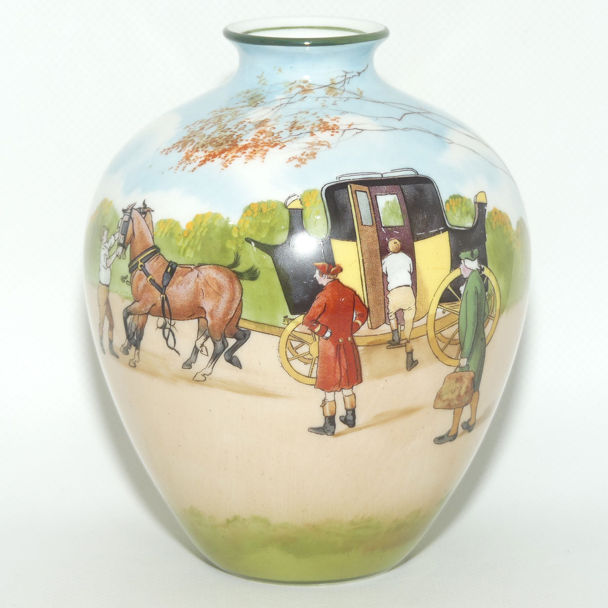 Royal Doulton Coaching Days bulbous vase | rare Blue Sky variation