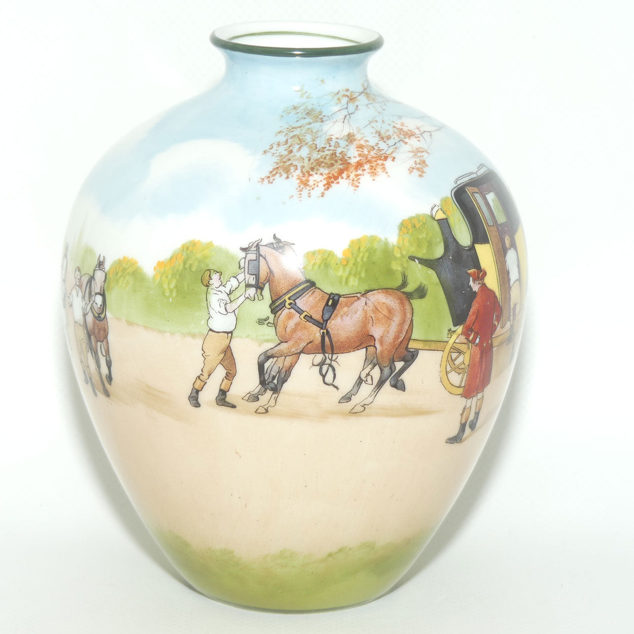 Royal Doulton Coaching Days bulbous vase | rare Blue Sky variation