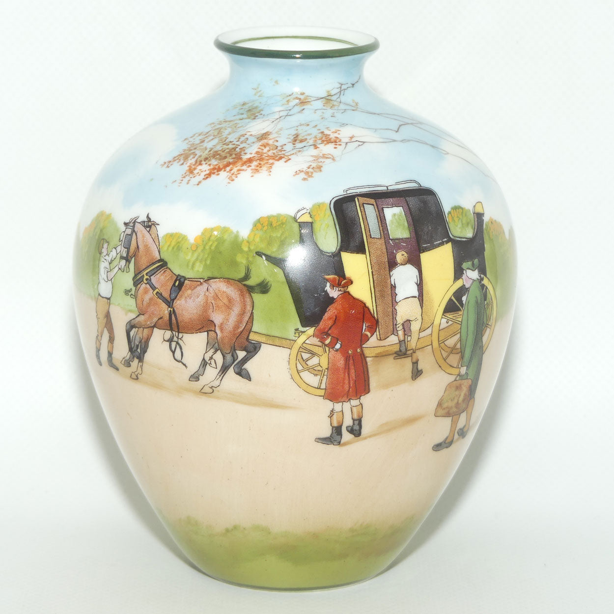 Royal Doulton Coaching Days bulbous vase | rare Blue Sky variation