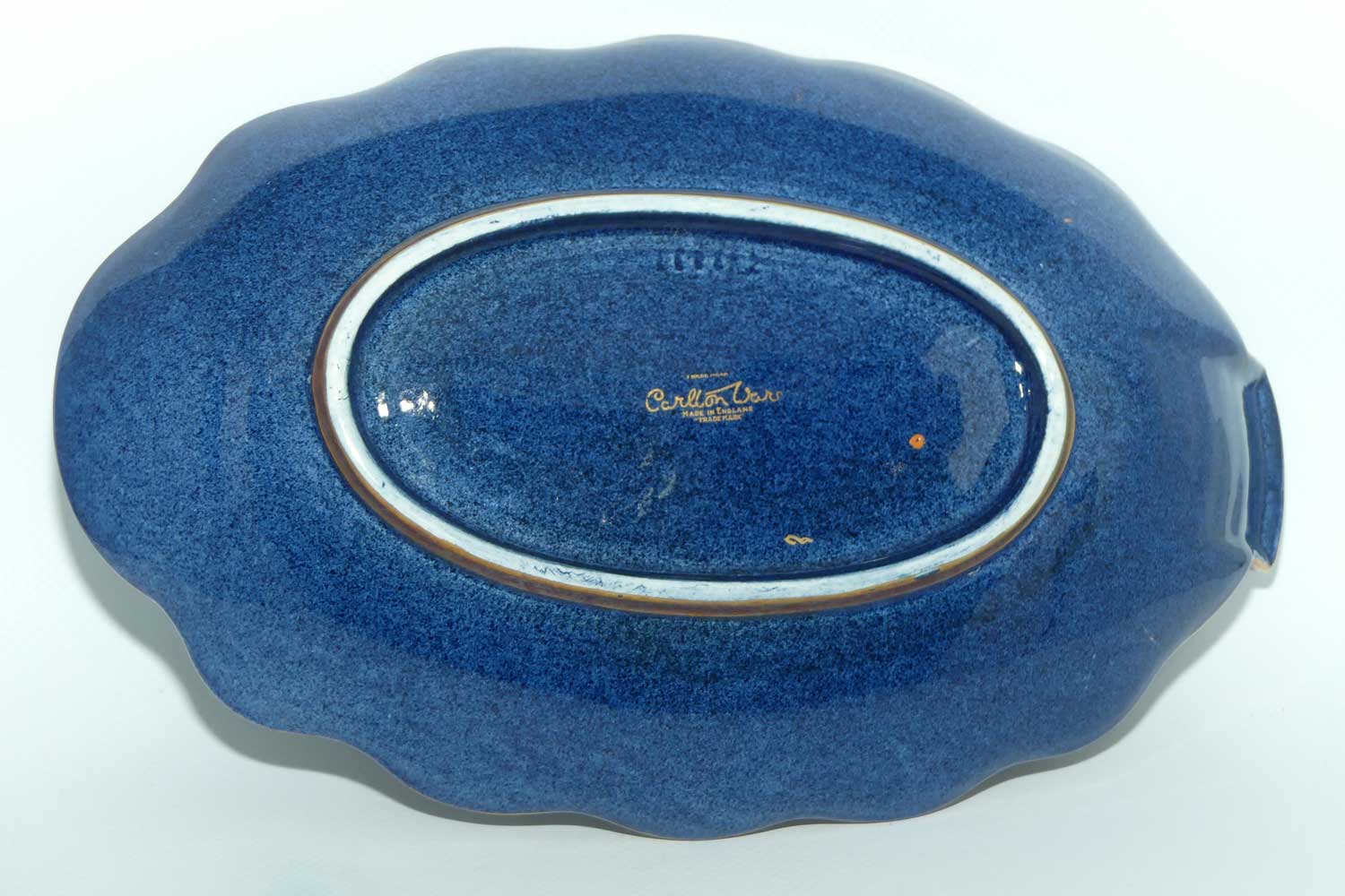 Carlton Ware Blue Spider Web gilt handle oval tray | 26cm