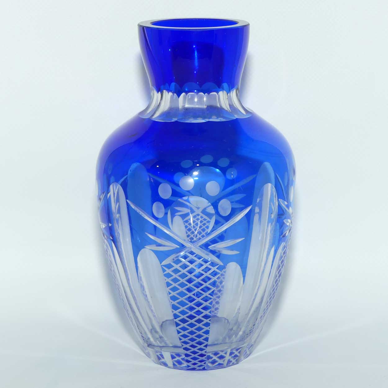 Bohemian Blue Cut to Clear Crystal vase
