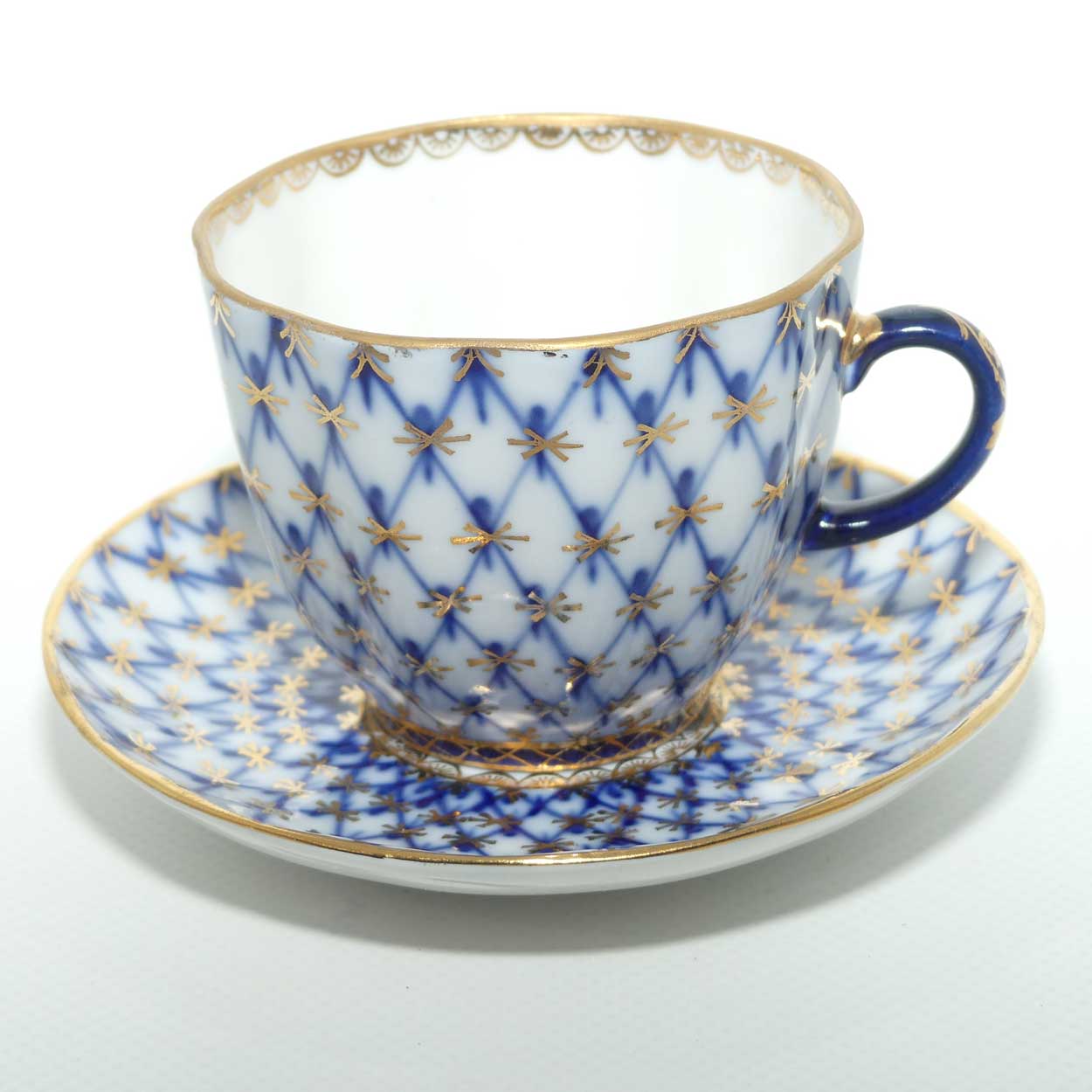 Lomonosov USSR Blue and Gilt Cobalt Net pattern duo | #1