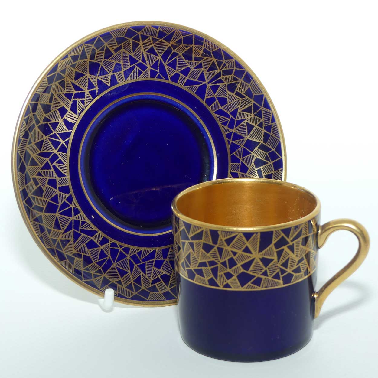 Crown Devon Fieldings Blue and Gilt demi tasse duo