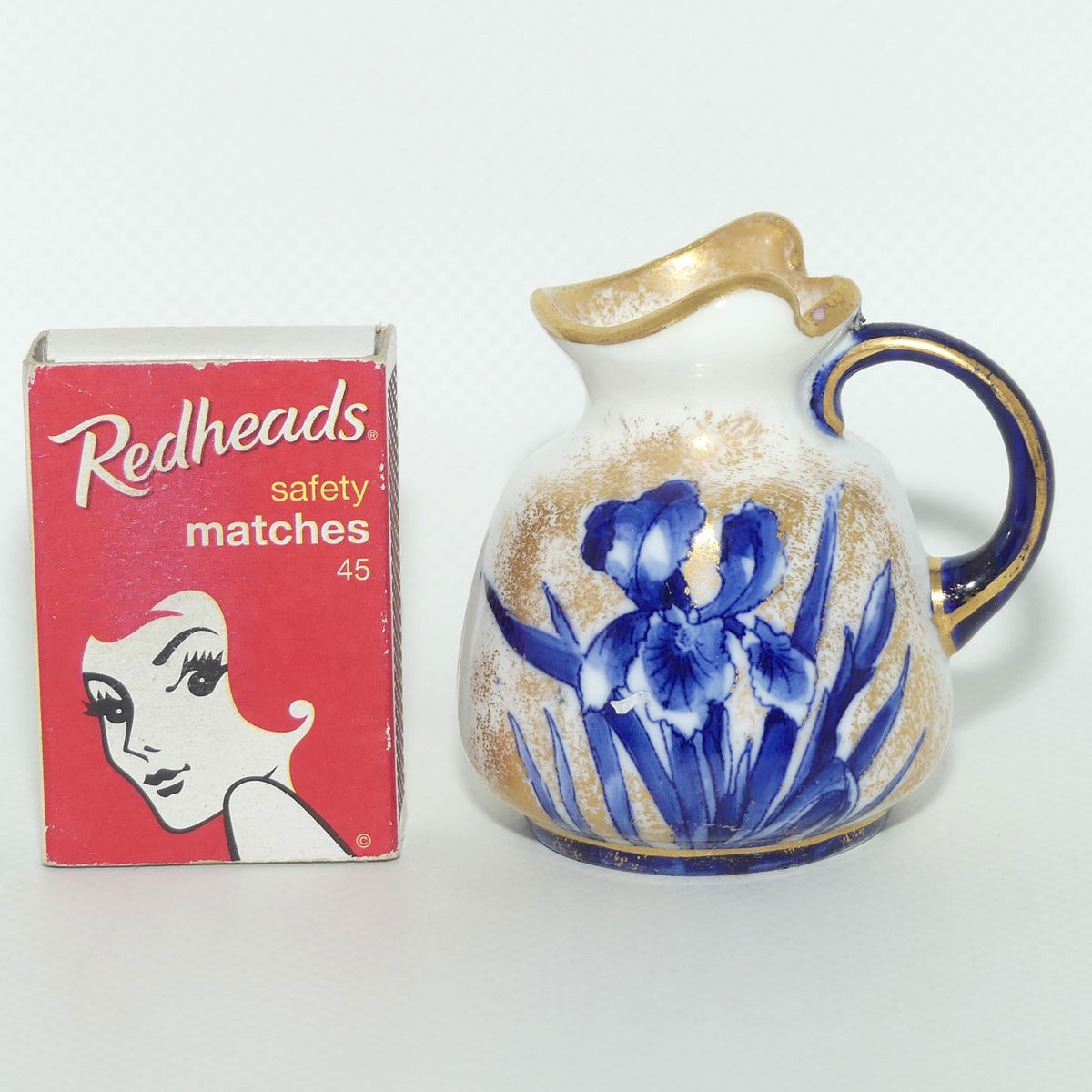 Royal Doulton Blue and White miniature jug | Fancy rim | Orchid
