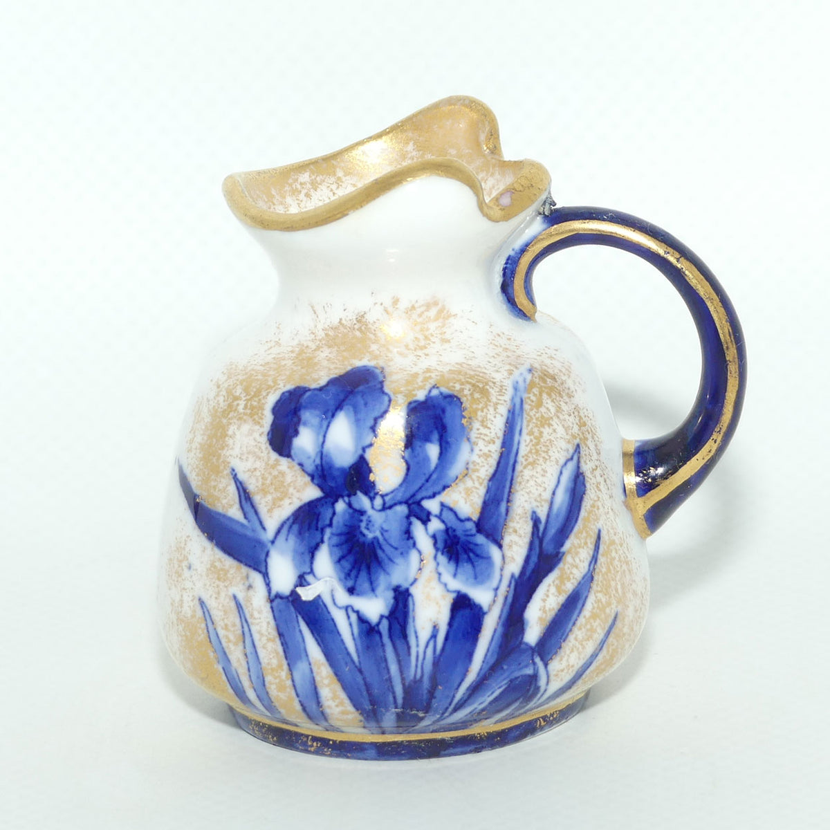 Royal Doulton Blue and White miniature jug | Fancy rim | Orchid