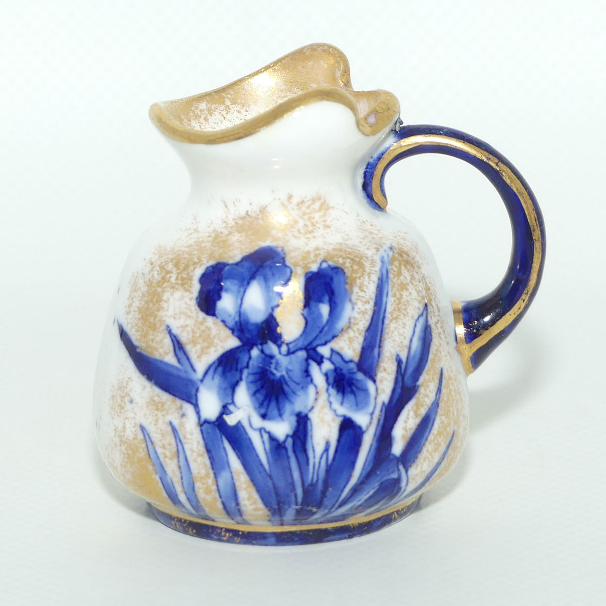 Royal Doulton Blue and White miniature jug | Fancy rim | Orchid
