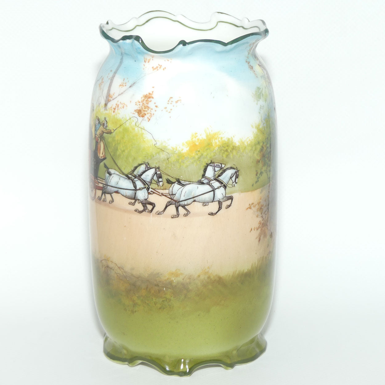 Royal Doulton Coaching Days bulbous vase with fancy rim E2768 | rare Blue Sky variation