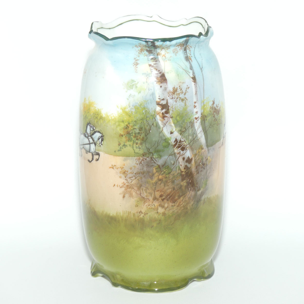 Royal Doulton Coaching Days bulbous vase with fancy rim E2768 | rare Blue Sky variation