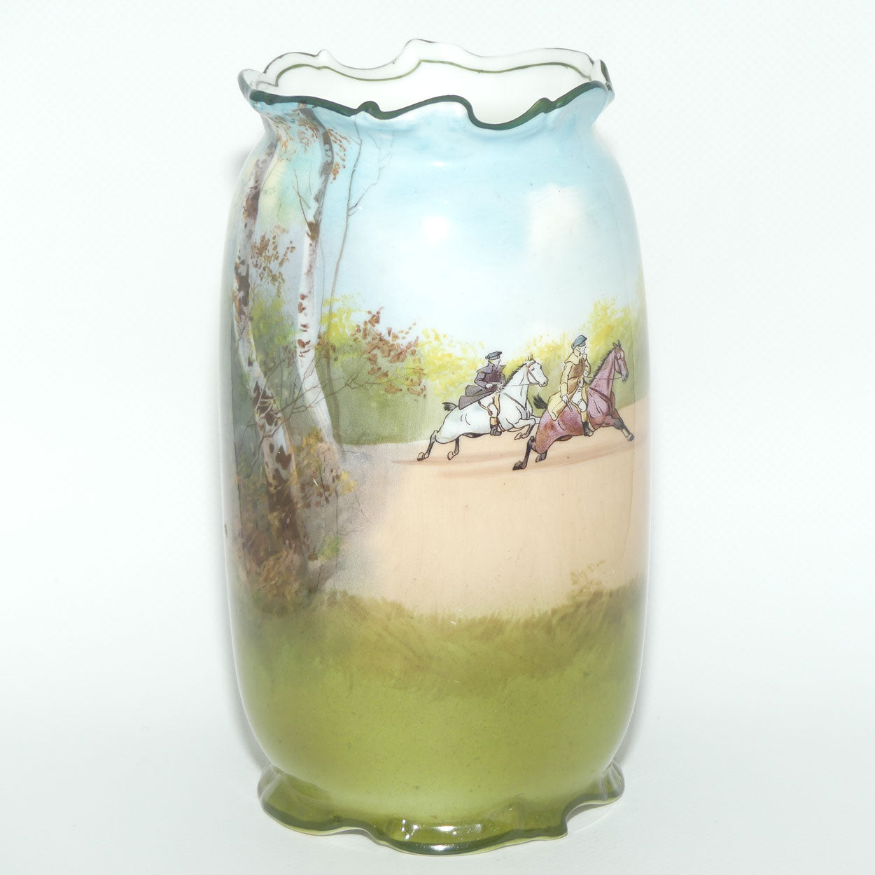 Royal Doulton Coaching Days bulbous vase with fancy rim E2768 | rare Blue Sky variation