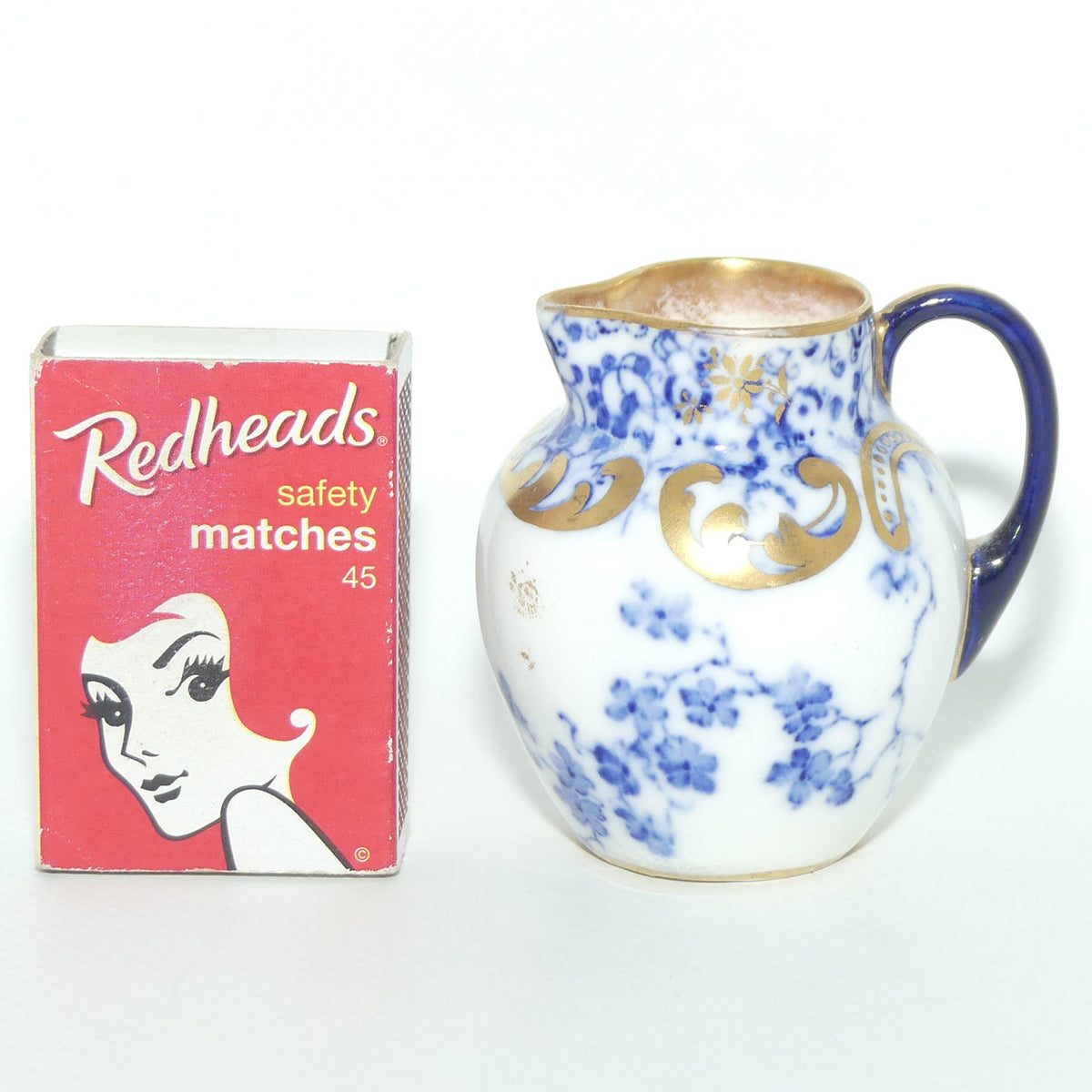 Royal Doulton Blue and White miniature Floral jug | Gilt Trim