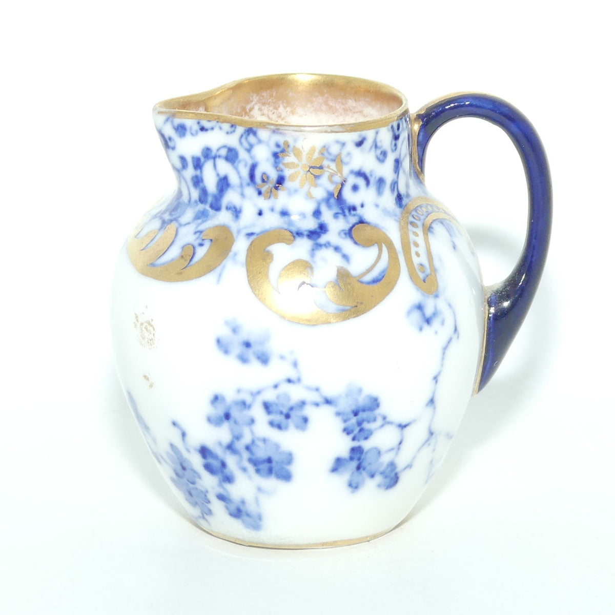 Royal Doulton Blue and White miniature Floral jug | Gilt Trim