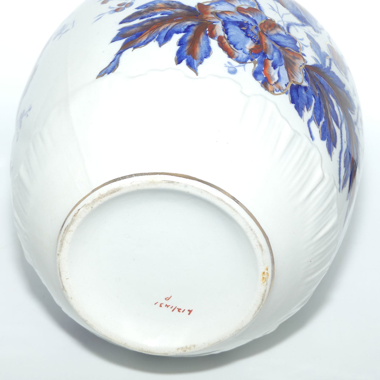 English Flow Blue | Iron Red floral decorated wash jug