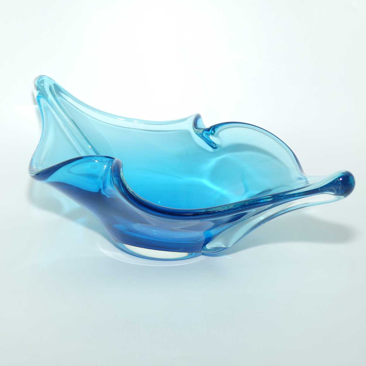 Iwatsu Glass Co Hineri Blue pinched side large centrepiece