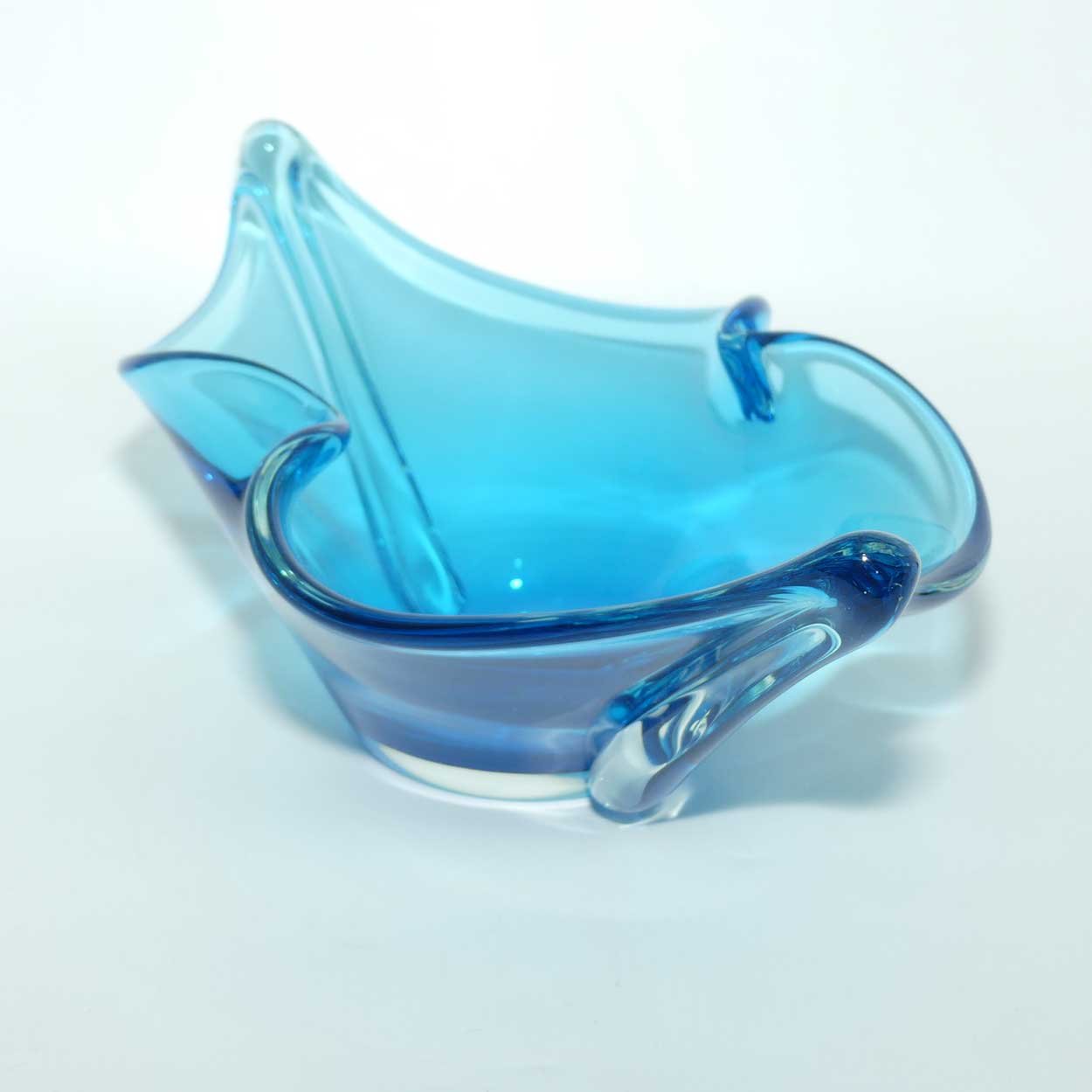 Iwatsu Glass Co Hineri Blue pinched side large centrepiece