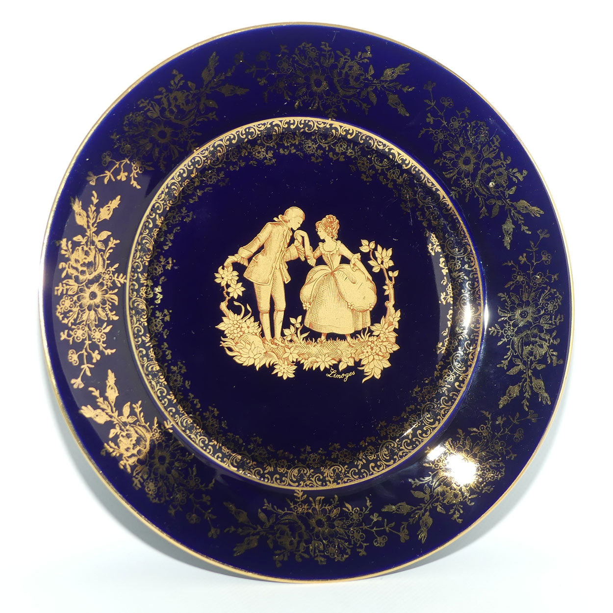 Porcelaine Limoges Castel France Blue and Gilt cabinet plate | 22cm wide