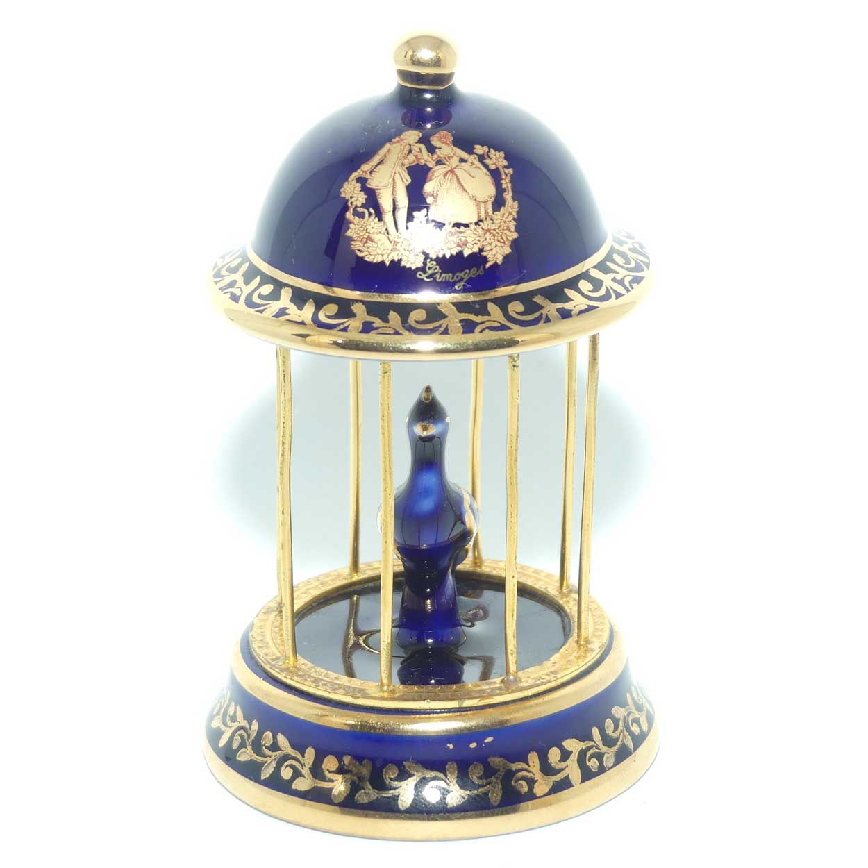 Limoges Castel France Blue and Gilt Bird in Gilded Cage