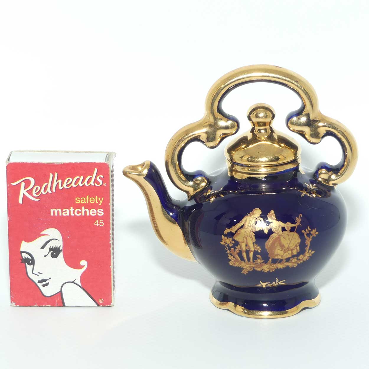 Limoges Veritable Porcelain d'Art France Blue and Gilt miniature tea kettle