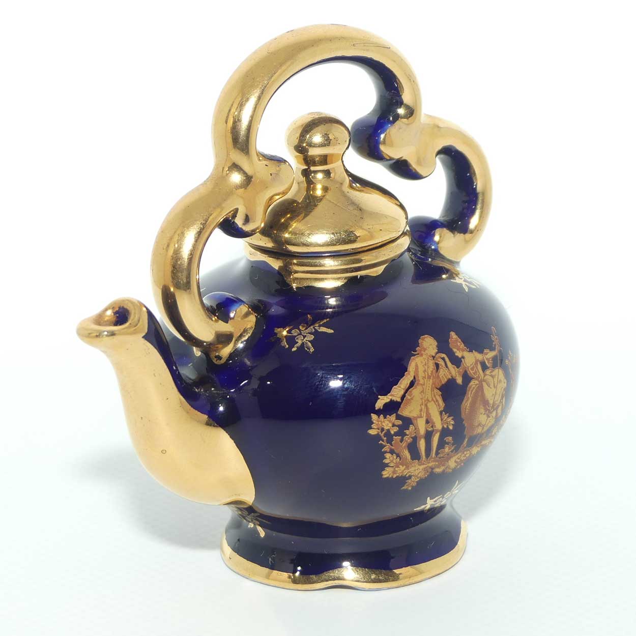 Limoges Veritable Porcelain d'Art France Blue and Gilt miniature tea kettle