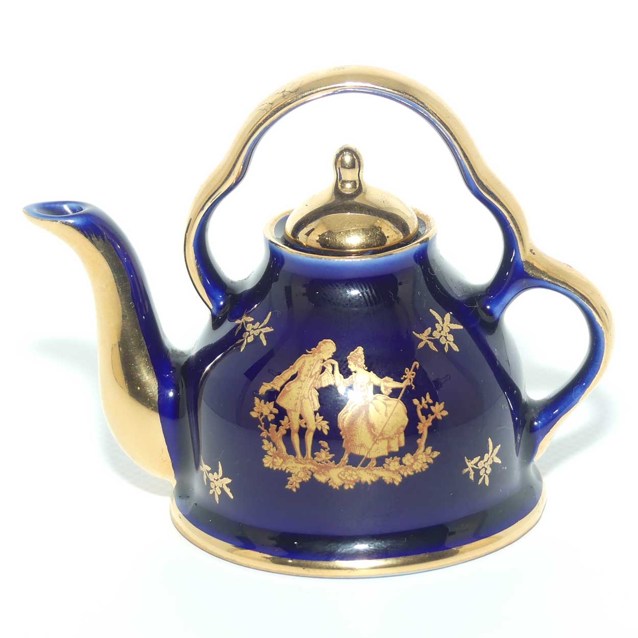 Limoges Veritable Porcelain d'Art France Blue and Gilt miniature tea kettle | #2