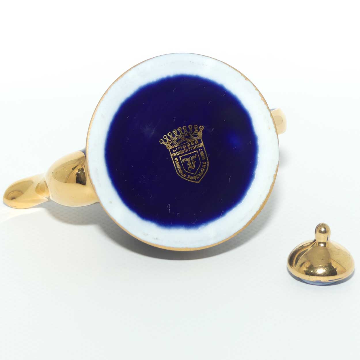 Limoges Veritable Porcelain d'Art France Blue and Gilt miniature tea kettle | #2