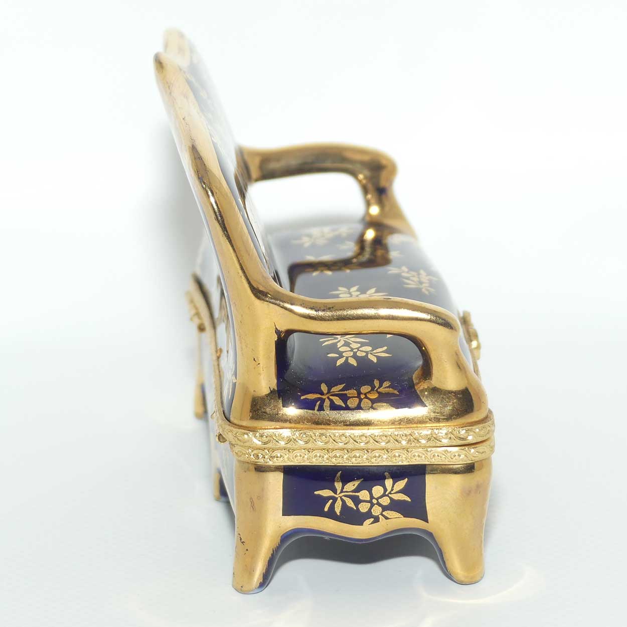 La Reine Limoges France Blue and Gilt settee shape trinket box