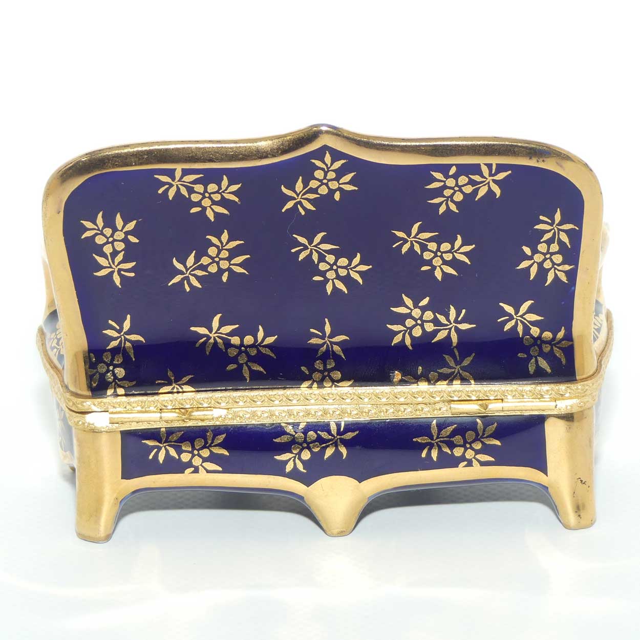 La Reine Limoges France Blue and Gilt settee shape trinket box