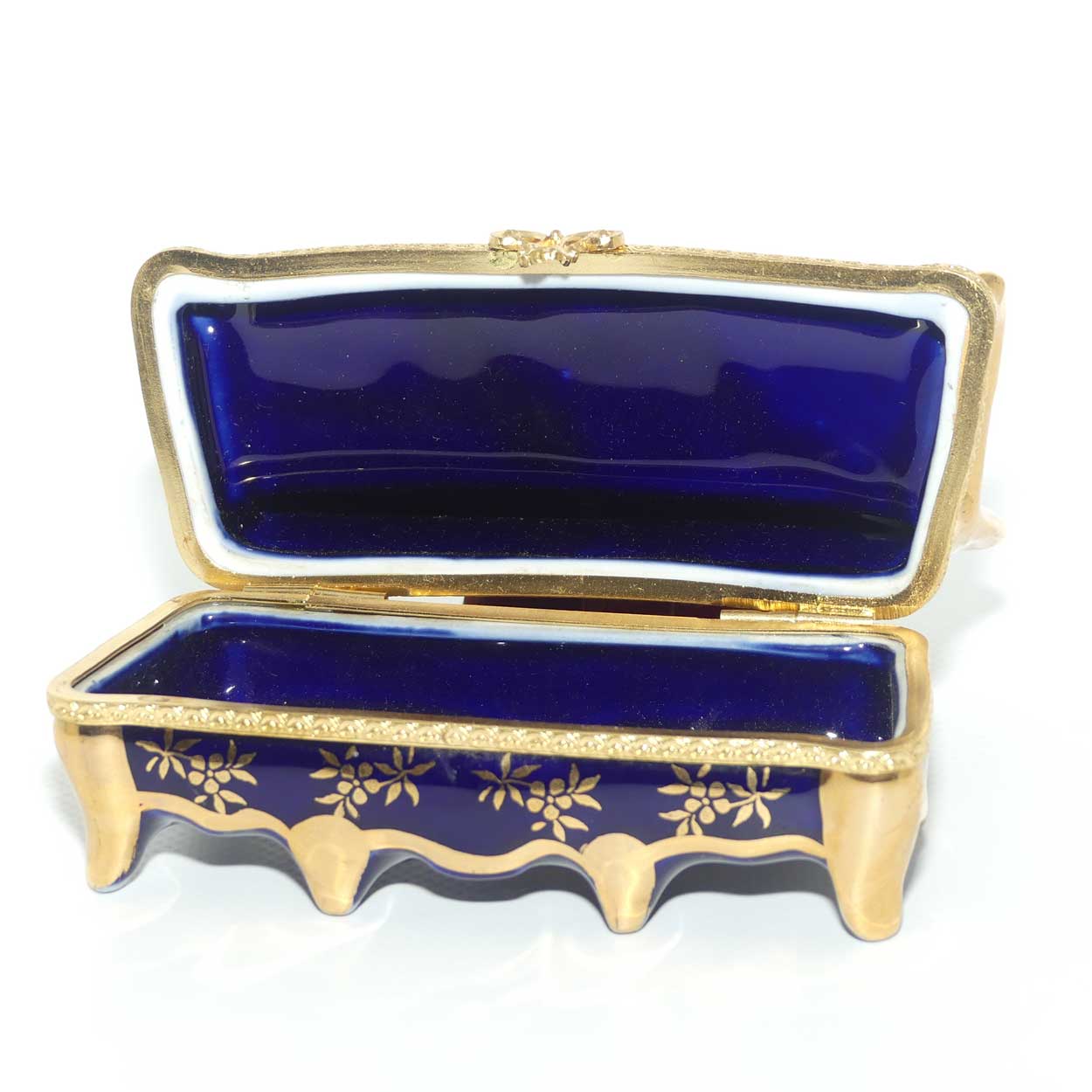 La Reine Limoges France Blue and Gilt settee shape trinket box