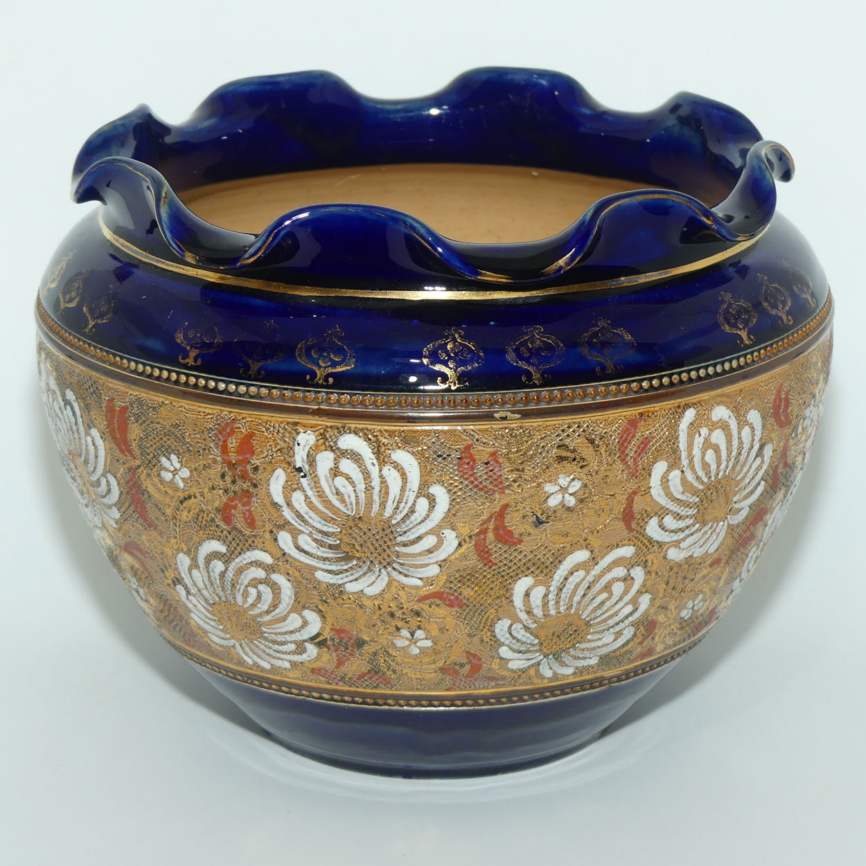 Royal Doulton Slaters Patent fluted rim Jardiniere | Royal Blue and Gilt Floral