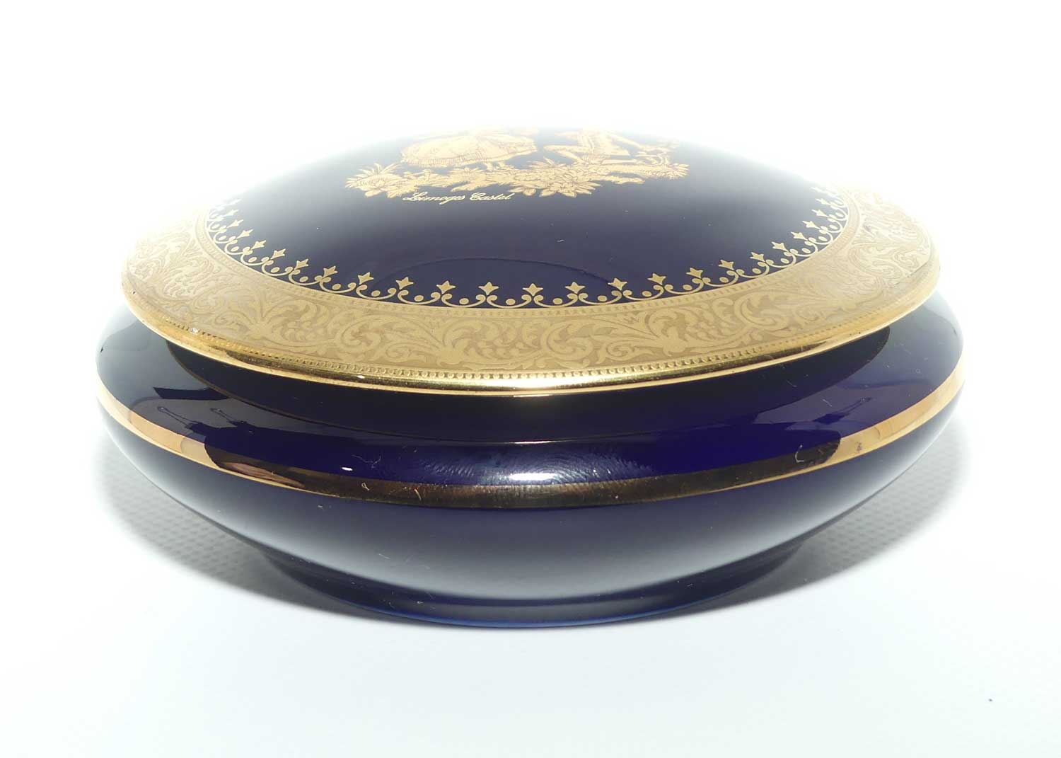 Limoges Castel France Blue and Gilt round shape trinket box or powder bowl | 12cm diam