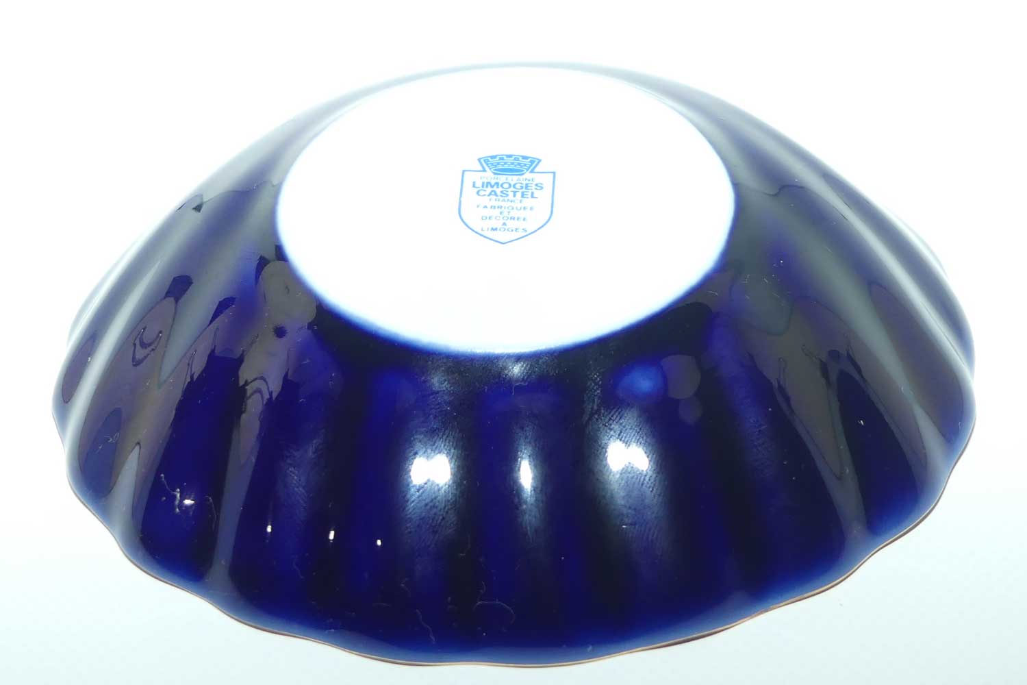 Limoges Castel France Blue and Gilt shell shape bowl | 14cm wide