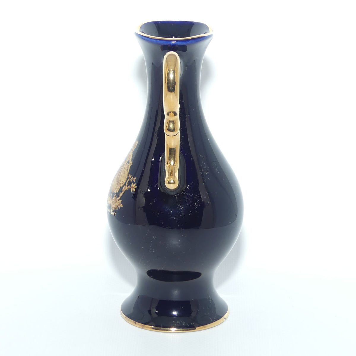 Limoges Castel France Gold on Blue twin handle vase