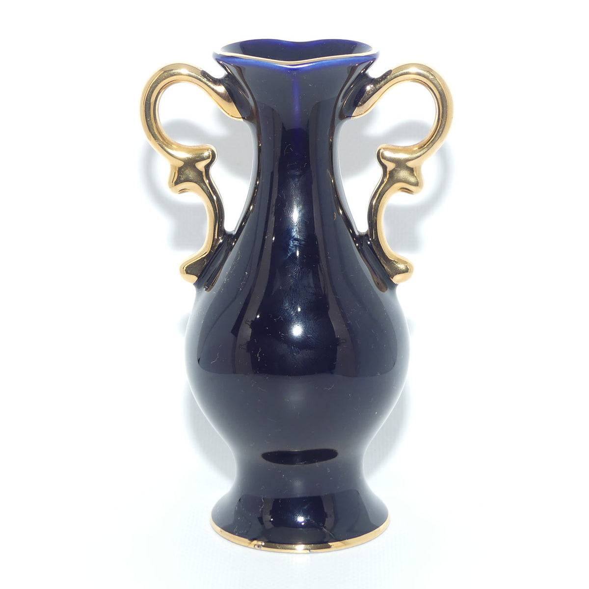 Limoges Castel France Gold on Blue twin handle vase