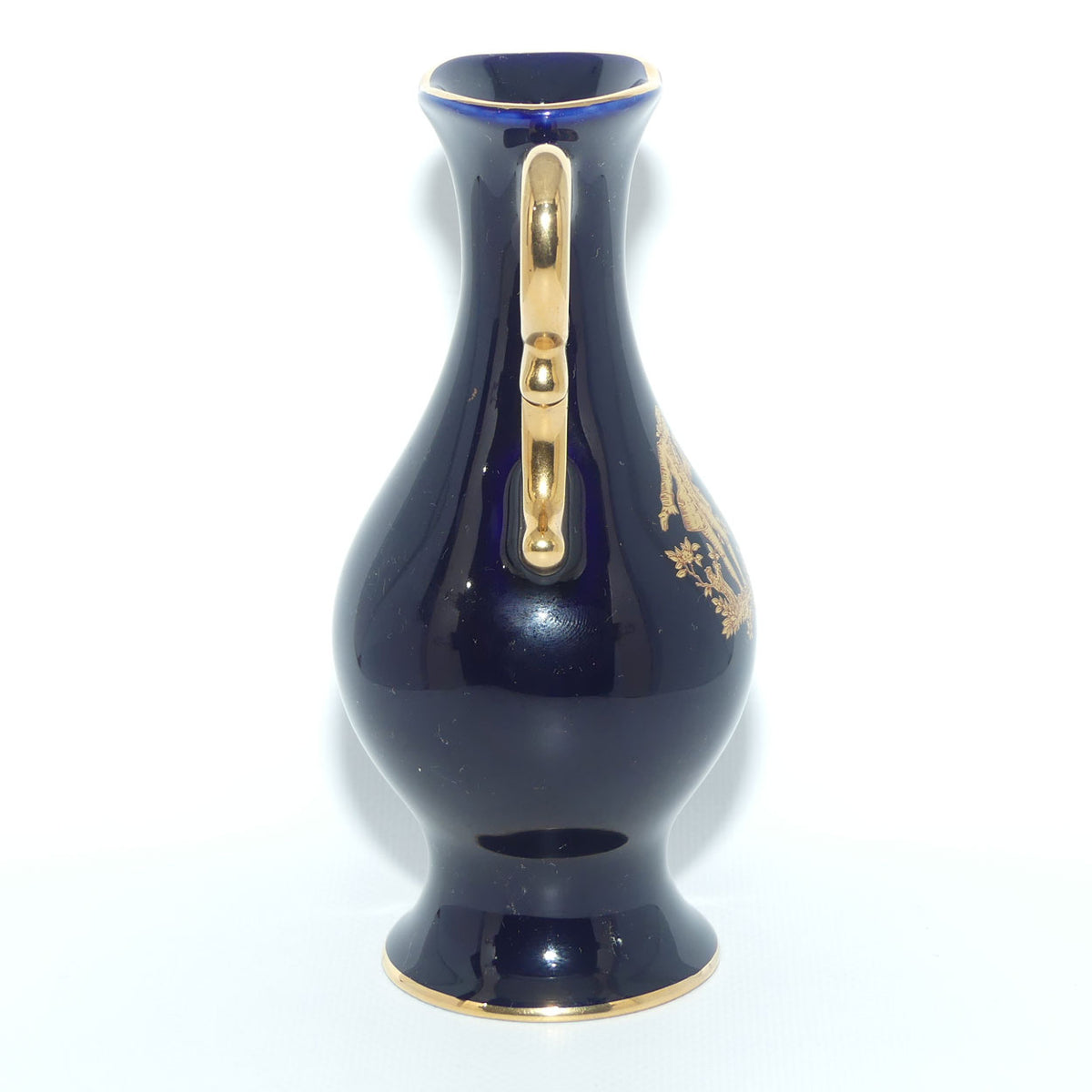 Limoges Castel France Gold on Blue twin handle vase